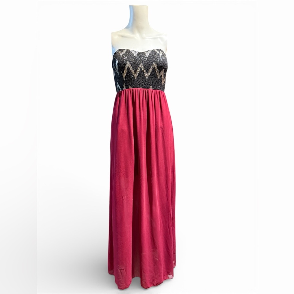 Style Rack Strapless Maxi Black & Red Dress with Sequins & Sheer bottom Small